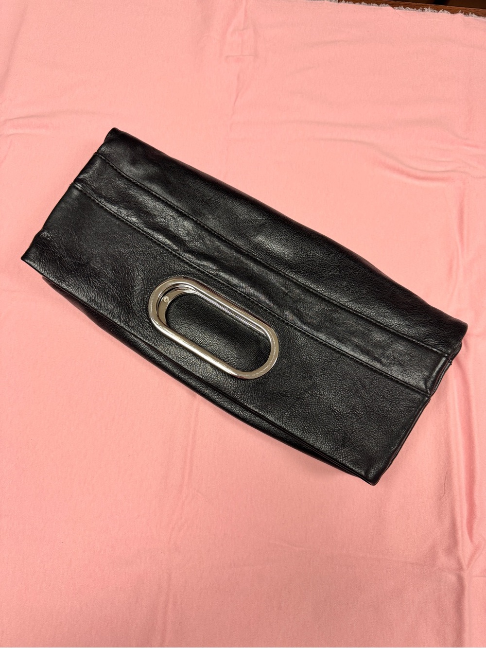 Banana Republic Black Leather Clutch with Metal Cutout Handle - Picture 8 of 8